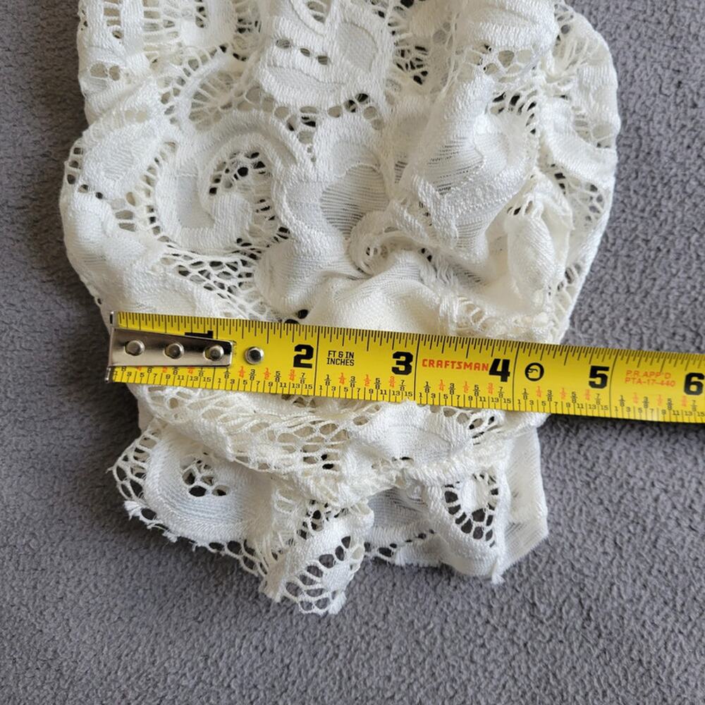 OLIVIA BLU Floral Lace Blouse Womens Large Cream 3/4 Sleeve Scrunched Lining - Picture 10 of 13